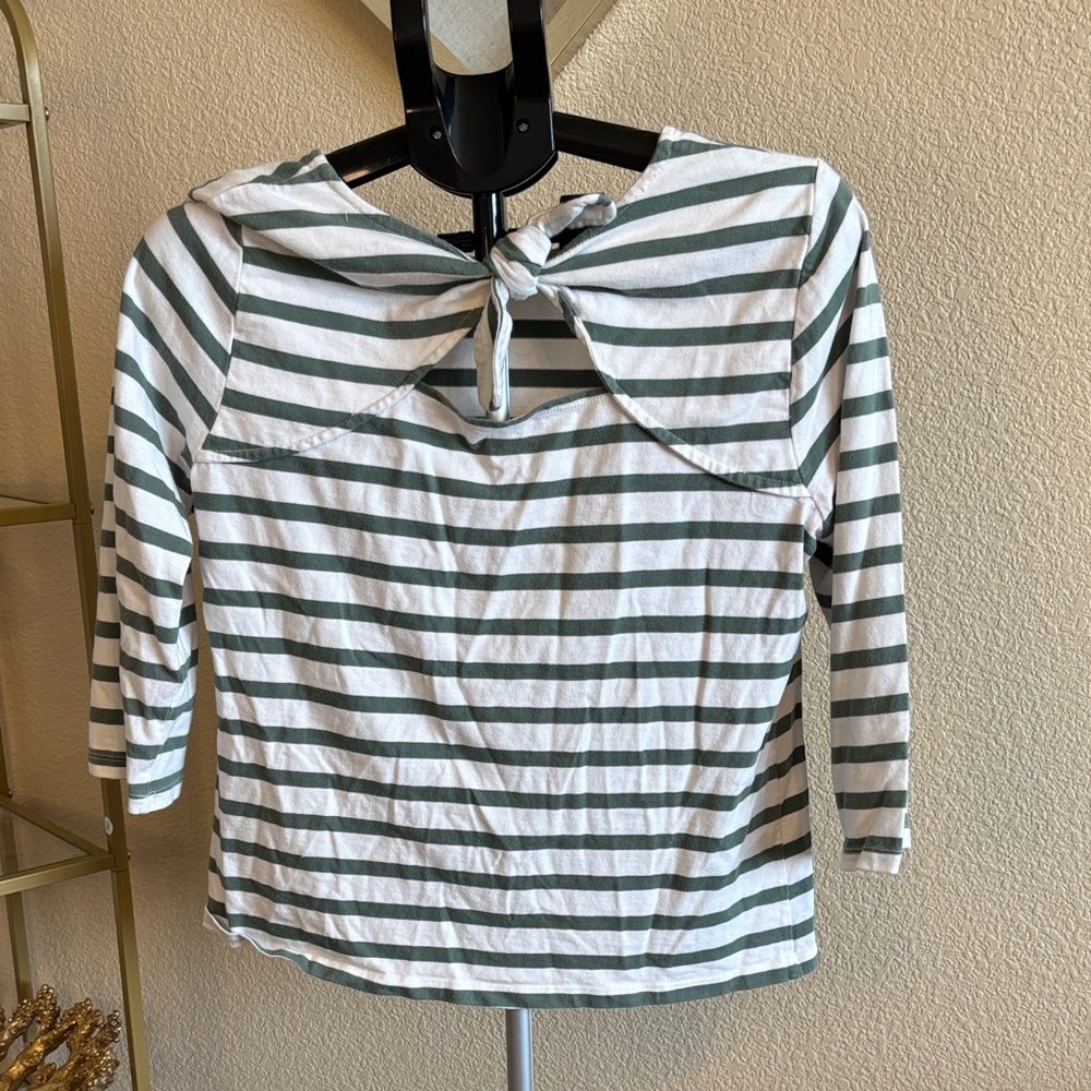 Maison Jules Green and‎ White Striped Long Sleeve Top